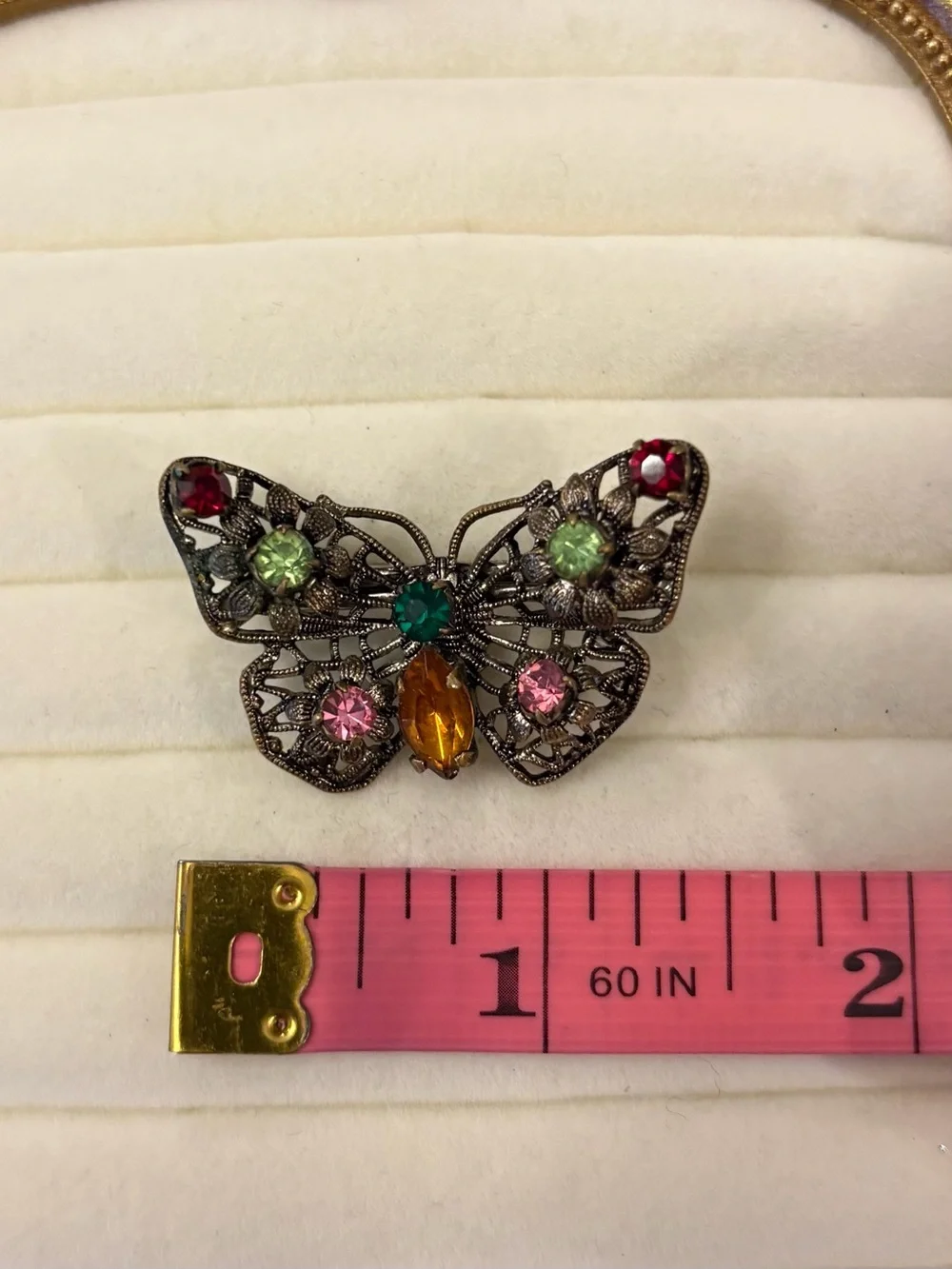 Vintage Brooch Filigree Silver‎ Tone Colorful Rhinestone Butterfly Pin Fairycore